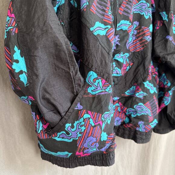 Vintage‎ Rafael Windbreaker Jacket Black Multi Abstract Print Rave Y2K Sz Medium - Picture 5 of 12